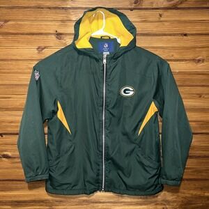 Vtg 90s Green Bay Packers Reebok Windbreaker Jacket Large On Field Fleece Lined